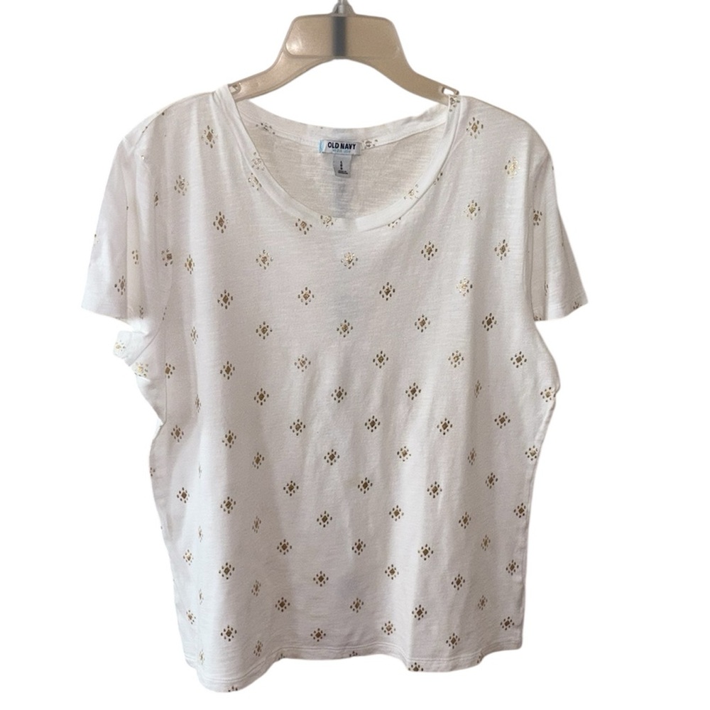 Old Navy White & Gold Printed Tee